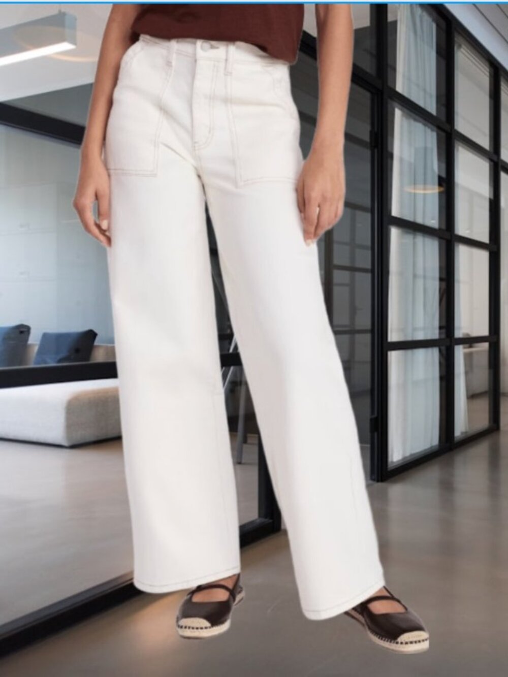 Time and Tru Women's Wide Leg Utility Trousers 31" Inseam Ivory Size 14